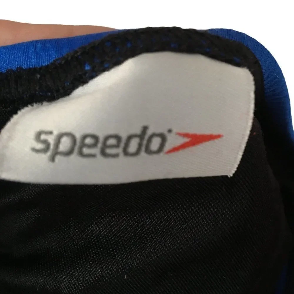 Speedo young girls bathing suit in black with blue stripes